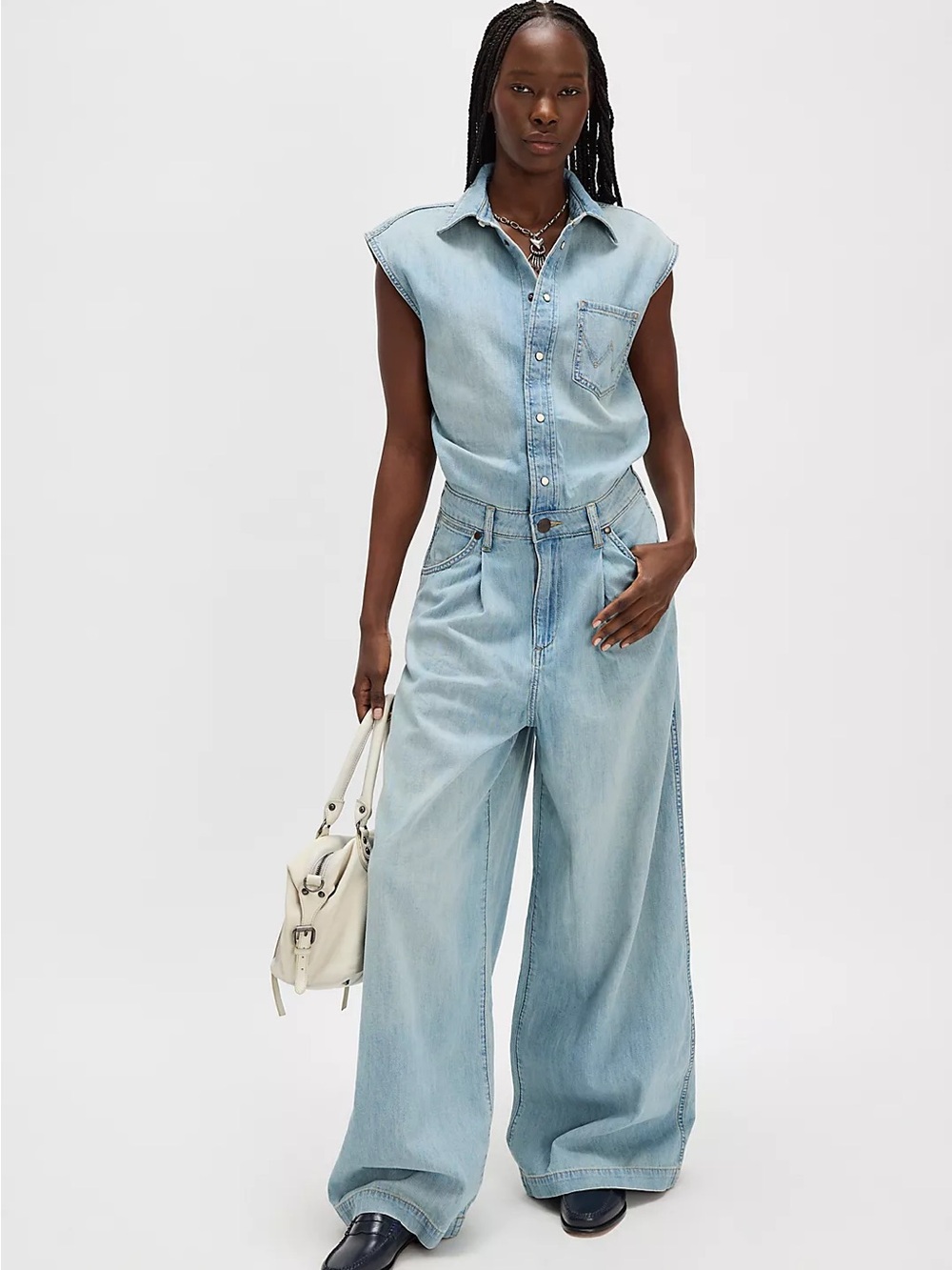 Wrangler Free People Women’s XS Trouser Wide Leg Jumpsuit Pearl Snap Western